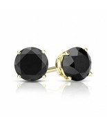 1.25CT Black Round Brilliant Solid 14K Yellow Gold Screwback Stud Earrings - $101.77
