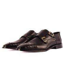 The Bishkek Black Leather Cap Toe Double Monk Strap Men Shoe image 2