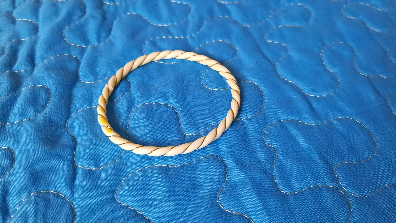 Antique Rope Braid Carved OX BONE 14k Gold Bangle Bracelet - $592.79