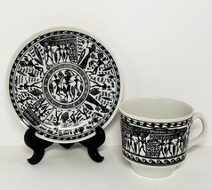 White and Black Egyptian Design Tea Cup &amp; Saucer Set - £17.20 GBP