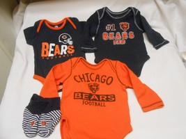 NFL Team Apparel Chicago Bears lot 3 one piece outfits &amp; Booties Sz 3/6 ... - £12.84 GBP