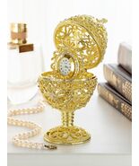 Keren Kopal Gold Egg with Clock Trinket box Decorated with Austrian Crys... - $109.62