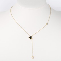 Gold Tone Necklace With Jet Black Faux Onyx Star Pendant &amp; Crystal - £19.51 GBP