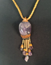 Women&#39;s Jewelry Pendant Necklace Amethyst Chunks 28 inch Rope Chain Hook Closure - £15.03 GBP