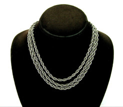 Triple Strand Chain Necklace Vintage Double Link Twisted Silvertone 16&quot; To 17&quot; - £10.38 GBP