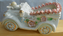 Vintage Planter Car Baby Ceramic Japn Pink Ruffles Jalopy Convertible ROSES- ... - £15.65 GBP
