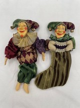 Pair of Mark Roberts Collection Green Purple Resin Velvet Jester Figurines - $38.70