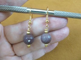 (EE-385-3) 10mm mauve Mookaite jasper gemstone bead dangle gold tone earrings - £12.53 GBP