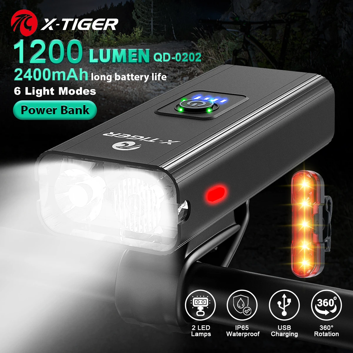 Sporting X-TIGER Bicycle Light Rainproof USB Charging LED Cycling Lights Front L - £37.66 GBP