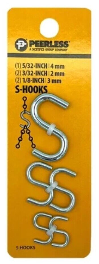 Peerless Zinc Light Duty S Hook Hangers - (1) 5/32”, (2) 3/32” and (2) 1/8” - $4.59