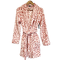 NEW PJ Salvage Womens M Plush Fleece Blush Pink Leopard Robe Pockets Ultra Soft  - £42.38 GBP