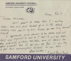 Coach Terry Bowden Signed Handwritten Letter Samford University Akron Au... - £39.56 GBP
