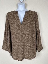 NWOT Roaman&#39;s Womens Plus Size 18W (1X) Brown V-neck Popover Top Long Sleeve - £14.06 GBP