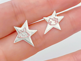 Four Seasons Pink Silver Star Rabbit Cat asymmetrical pattern earrings f... - £15.48 GBP