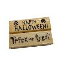 2 Craftsmart Halloween Wood Stamp Words &quot;Trick or Treat &amp; Happy Halloween&quot; - £7.76 GBP