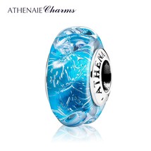 Blue Murano Glass Beads 925 Sterling Silver  Glittering Ocean Wave Charms Beads  - £30.26 GBP