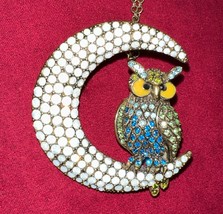 Moon with Owl Brooch and Pendant Swarovski Crystals Off Park Collection - £67.57 GBP