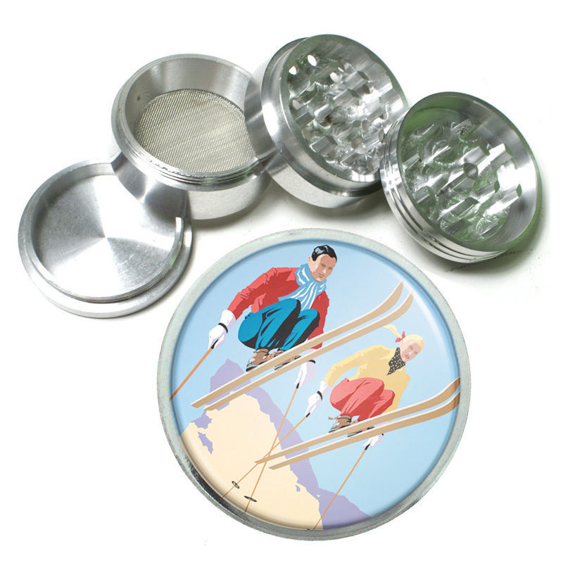 Vintage Skiing D29 Aluminum Herb Grinder 2.5&quot; 63mm 4 Piece Skier Skis - $16.78