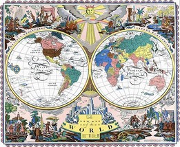 The New Map Of The World - Western Eastern Hemisphere - 1928 - Pictorial Map Pos - £26.31 GBP