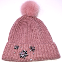 Victorias Secret Angel Blush Knit Hat Pom Pom Pink w/ Snowflake Rhinestone Bling - £15.68 GBP