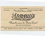 ARNAUD&#39;s Cuisine Delicieuse Card Rue Bienville New Orleans Louisiana 1940&#39;s - $37.62