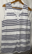 beach lunch lounge Womens XLWhite Blue Stripe Linen Cotton Shift Dress - $25.99