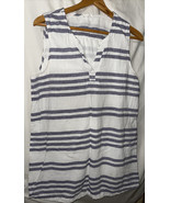 beach lunch lounge Womens XLWhite Blue Stripe Linen Cotton Shift Dress - $494.83 MXN