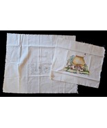 Painted Embroidery Fabric Pieces Thatched Roof Country Cottage Vintage 90&#39;s - $15.66
