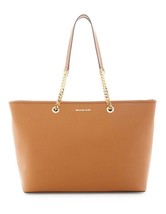 NWT Michael Kors Brown Leather Jet Set Travel Chain Top Zip Tote Bag New $298 - £155.69 GBP