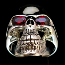 Sterling silver Biker ring Grinning Phantom Skull with 2 Fiery Red CZ Eyes high  - £107.89 GBP