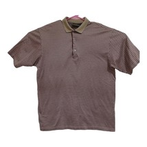 Bobby Jones Collection Burgundy/Tan Print Golf Polo Sz L -Golfers on Lapels - $9.80