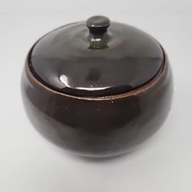 Handmade Rustic Pottery Crock Canister w/Lid Bowl MCM Brown and Green Glaze - $23.05