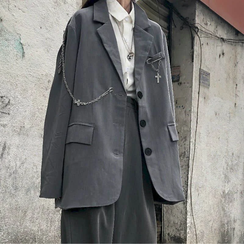 Spring Autumn 2 Piece Sets Women Outfits Female Suit Elegant Gray Blazer Suit Lo - £157.57 GBP