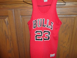 Vtg 80&#39;s Red Sand Knit Chicago Bulls #23 Michael Jordan Screen Jersey Youth Sz L - £23.46 GBP