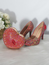 Red AB Heart High heels Platform Shoes Woman Big size Round Toe wedding Party Dr - £186.17 GBP