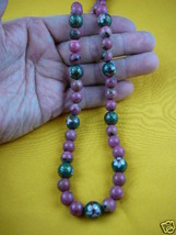 (v260) Pink Cloisonne traditional green bead Necklace JEWELRY - $60.76