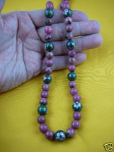 (v260) Pink Cloisonne traditional green bead Necklace JEWELRY - £48.00 GBP