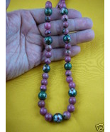 (v260) Pink Cloisonne traditional green bead Necklace JEWELRY - £47.58 GBP