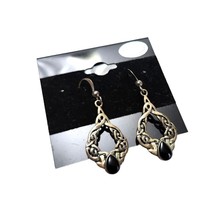 Sterling Silver Knot Drop Earrings Black Stone Onyx Cats Eye Celtic - £31.03 GBP