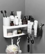 2 in 1 Adhesive Shower Caddy, Corner Shelf Basket Horizontal Rack with 4... - $16.44