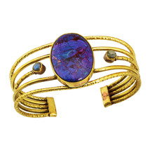 ArtisanCrafted Oxidised Cuff with Purple Turquoise and Rainbow Moonstone Jewelry - £24.45 GBP