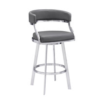 30" Gray And Silver Faux Leather And Iron Swivel Low Back Bar Height Bar Chair - $8,228.51 MXN