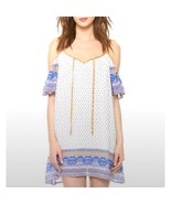Free People Blue White Cold Shoulder Tunic Dress Size Medium - $21.77