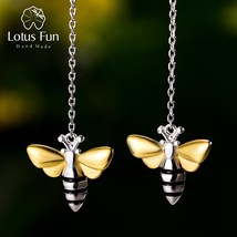 Lotus Fun Lovely Honey Bee Dangle Earrings Real 925 Sterling Silver Handmade Des - £22.18 GBP