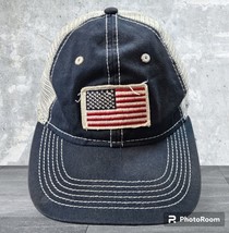 Academy American Flag Patch Blue White Mesh Back Adjustable Hat Cap - £7.87 GBP