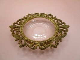 VICTORIAN ORMULU JEWELRY DISH BRASS GLASS 4 1/2&quot; - $40.17