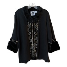 Storybook Knits Black Embroidered Faux Fur Jacket – Size 1X – Floral Seq... - $712.78 MXN