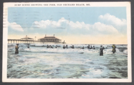 1923 Surf Scene Showing the Pier at Old Orchard Beach ME Maine Postcard - £6.79 GBP