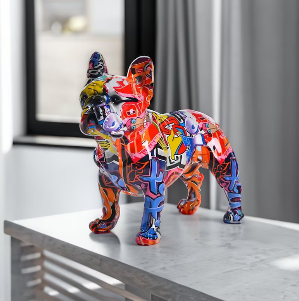 Pop Art French Bulldog, Graffiti Style Resin Statue Decoration Pop Art Hydro Dip