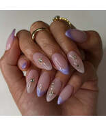 24pcs Purple French Almond Press on Nails Star Pattern False Nails Weara... - $127.75 MXN